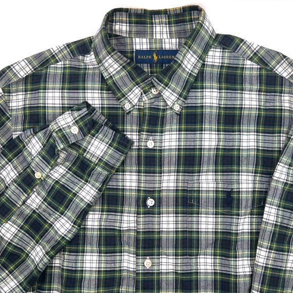 Ralph Lauren Classic Fit Men's Green Plaid Button Up Long Sleeve Large 0458 - Picture 1 of 8